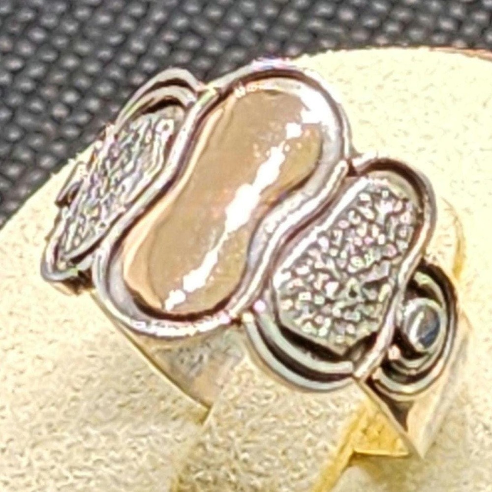 Art Nouveau Artisan Sterling Silver 18K Gold Ring Women Size 6.5 Silver Boho